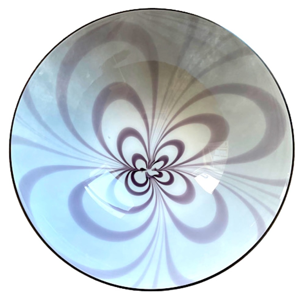 Polish Art Glass Bowl 11.5” Dia, Vintage, Purple and White
